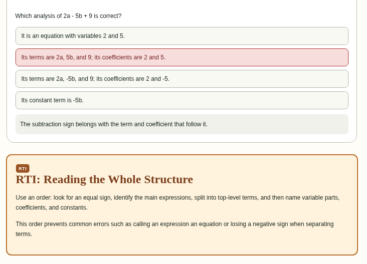 CIM displays targeted RTI reading after an incorrect algebra response